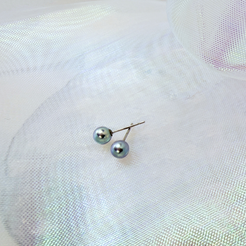 日本Akoya 14K金天然銀藍色耳釘