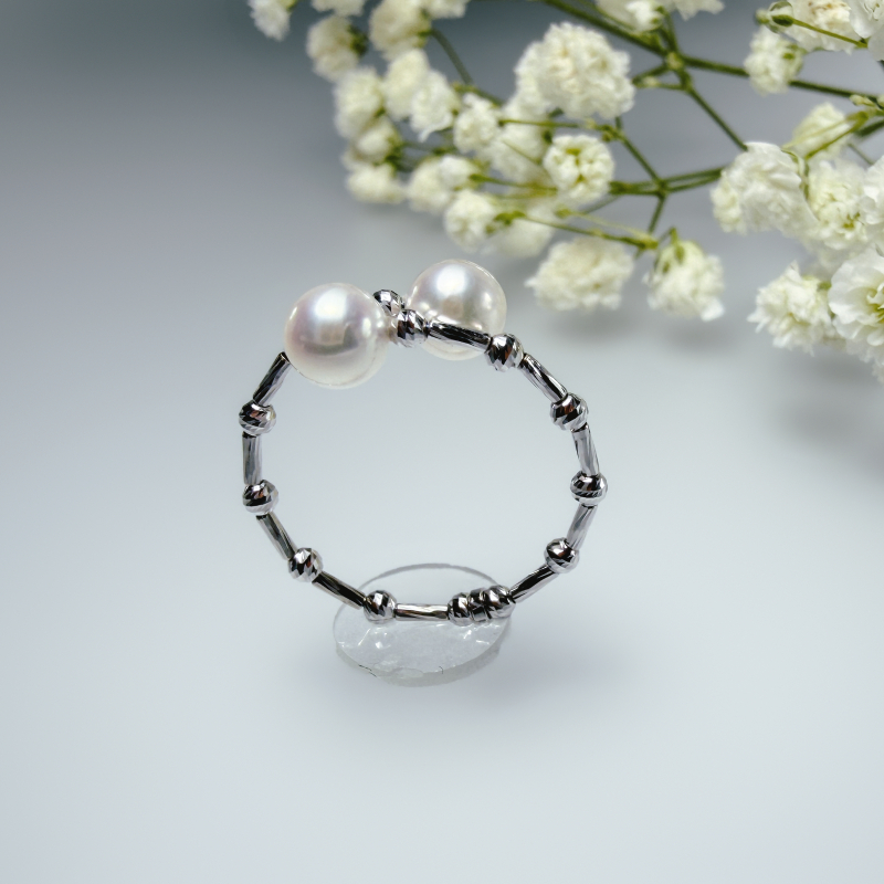 18K白日本Akoya珍珠開口戒指