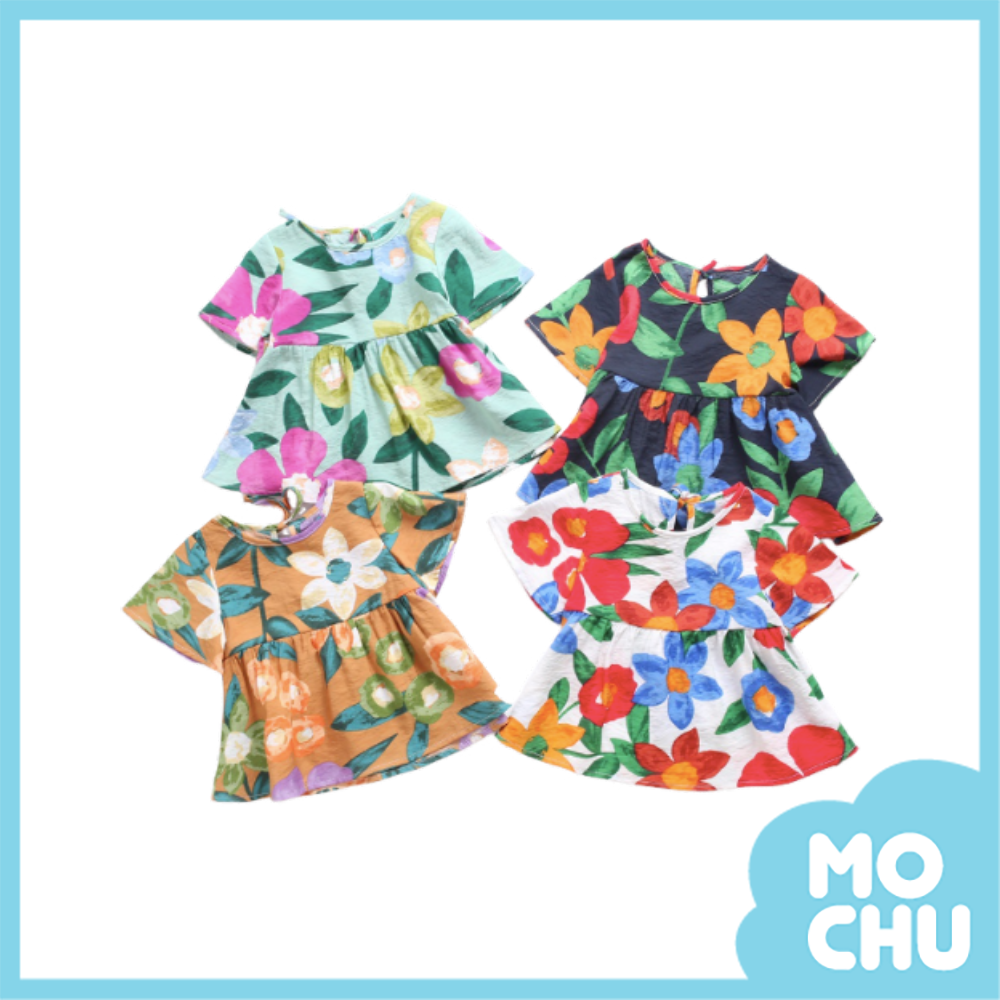 水彩大花短袖連身裙(四色)