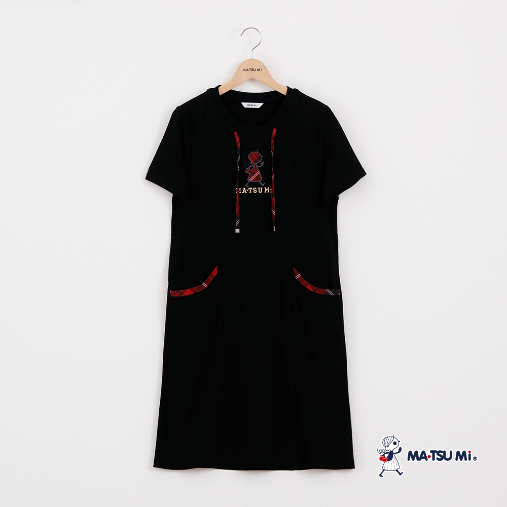 MA‧TSU Mi 休閒寬鬆感拼接格瑪娃貼布繡洋裝(黑)