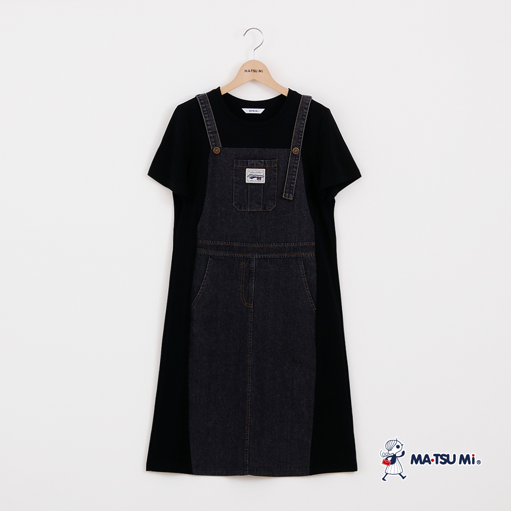 MA‧TSU Mi 假兩件式休閒寬鬆拼接丹寧洋裝(黑)