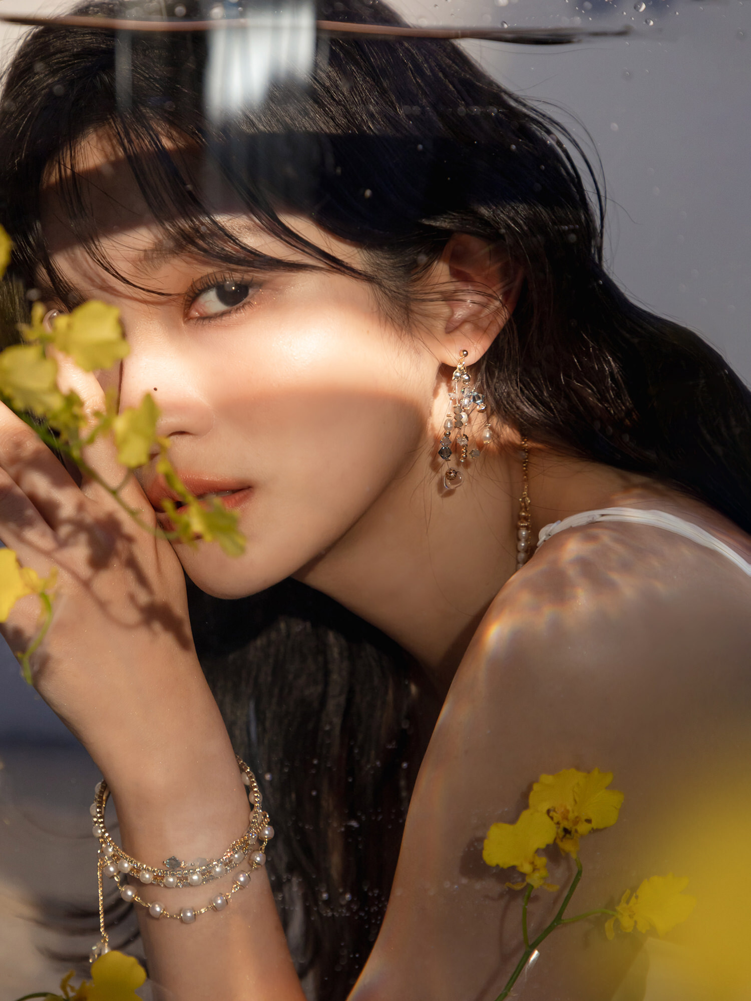 隱鹿白月光。MUCHAT手作14KGP施華洛水晶珠純銀針耳環