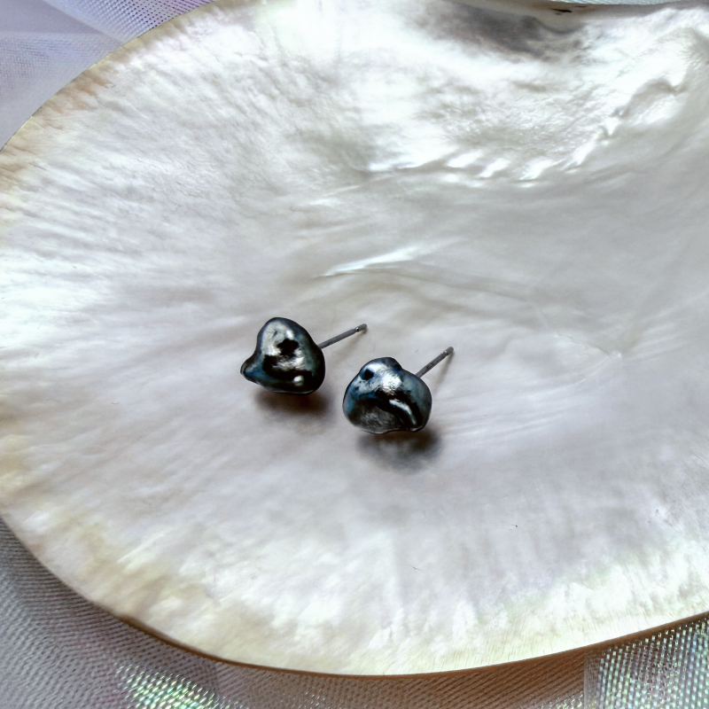 日本Akoya黑蝶KESHI耳釘