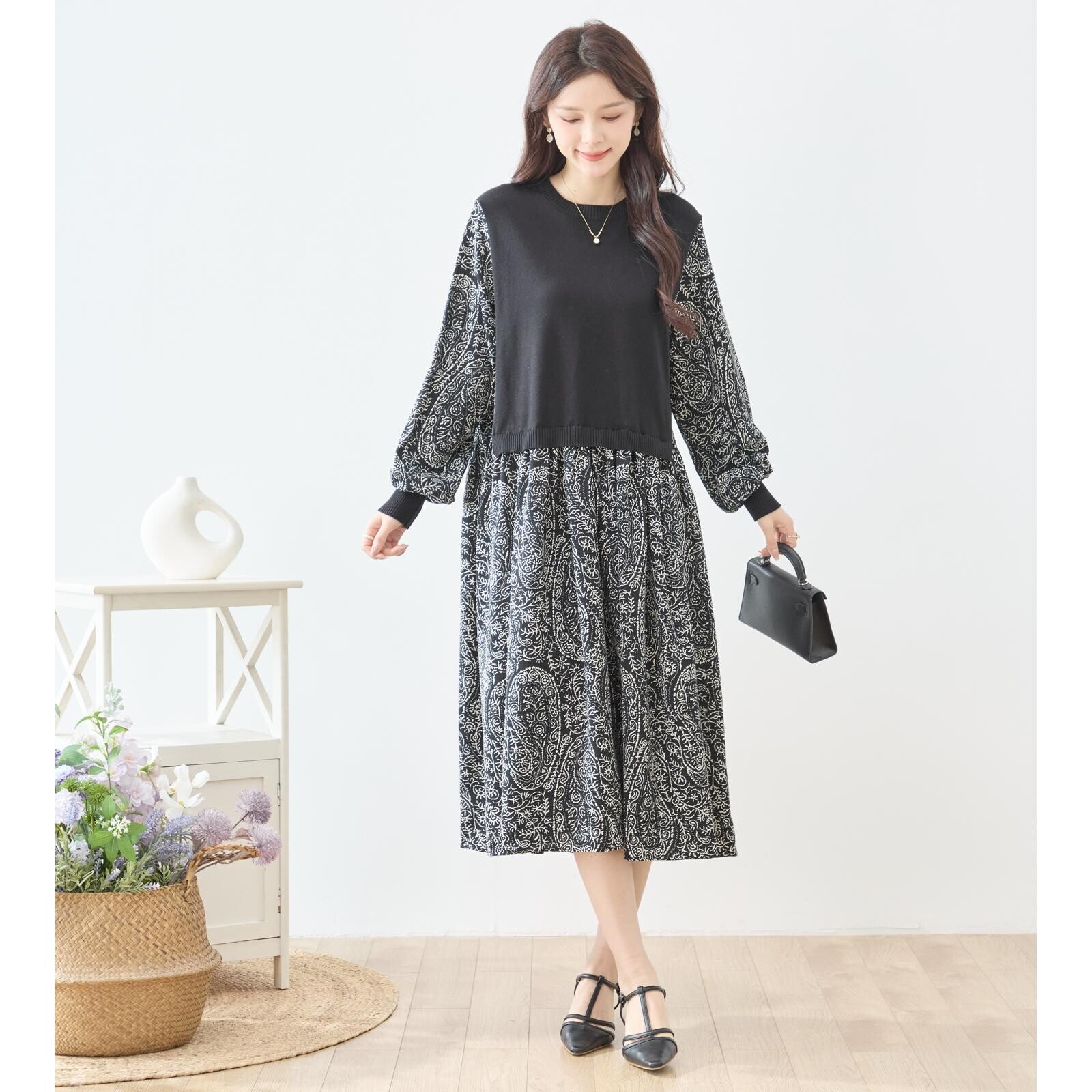 TE 腰果花假兩件OP