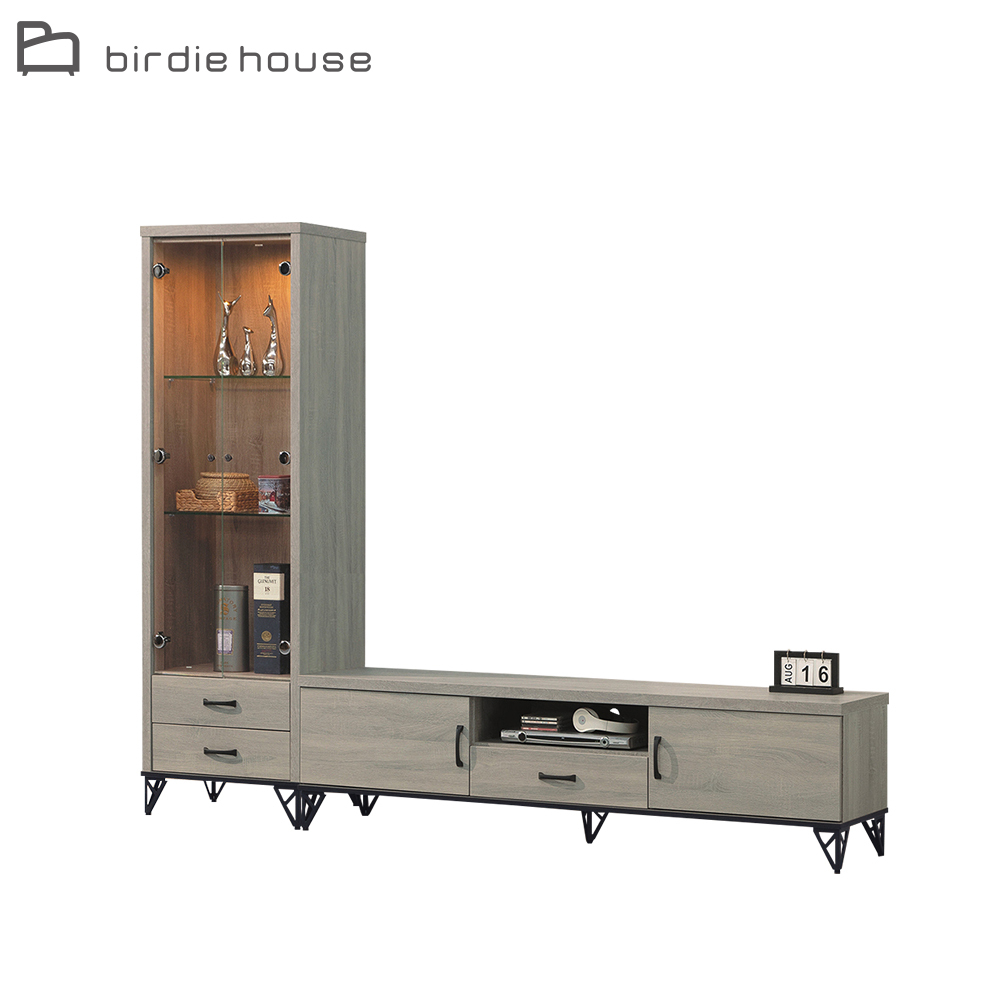 柏蒂家居-卡特森8尺L型電視櫃組合(玻璃展示櫃+視聽長櫃)