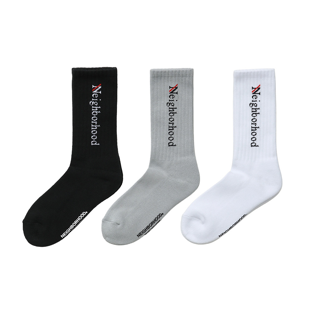 Neighborhood Logo Socks 襪子 黑/白/灰 高筒襪   261WINH-UWM01