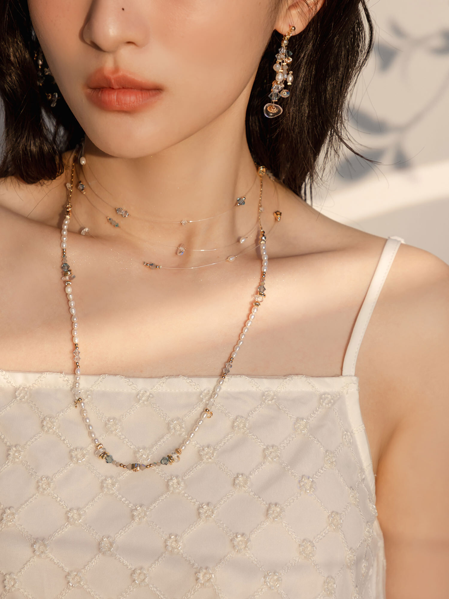 隱鹿白月光。MUCHAT手作14KGP施華洛水晶珍珠層次項鍊