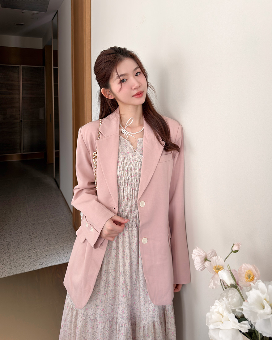 LINA LINA漢南洞箴言紋理排釦口袋西裝外套-玫瑰粉