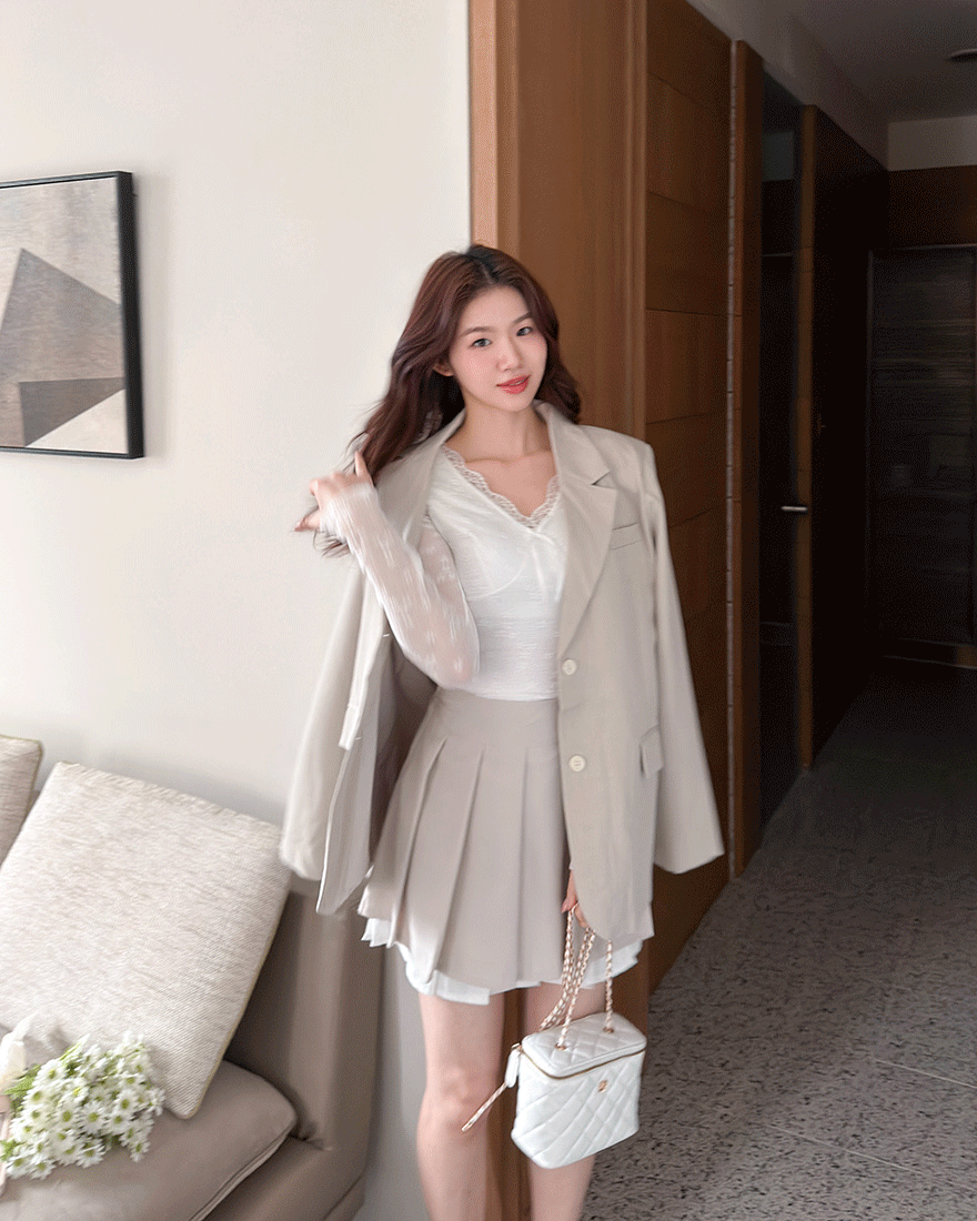 LINA LINA漢南洞箴言紋理排釦口袋西裝外套-質感灰杏