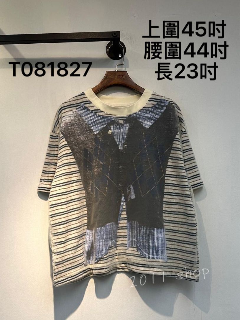 圖領橫間拼紗網TOP  上圍45吋  腰圍44吋 長23吋  T081827