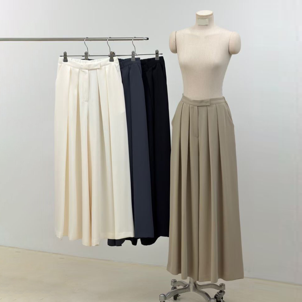 基本色系後腰鬆緊打褶感寬褲-F / 4色