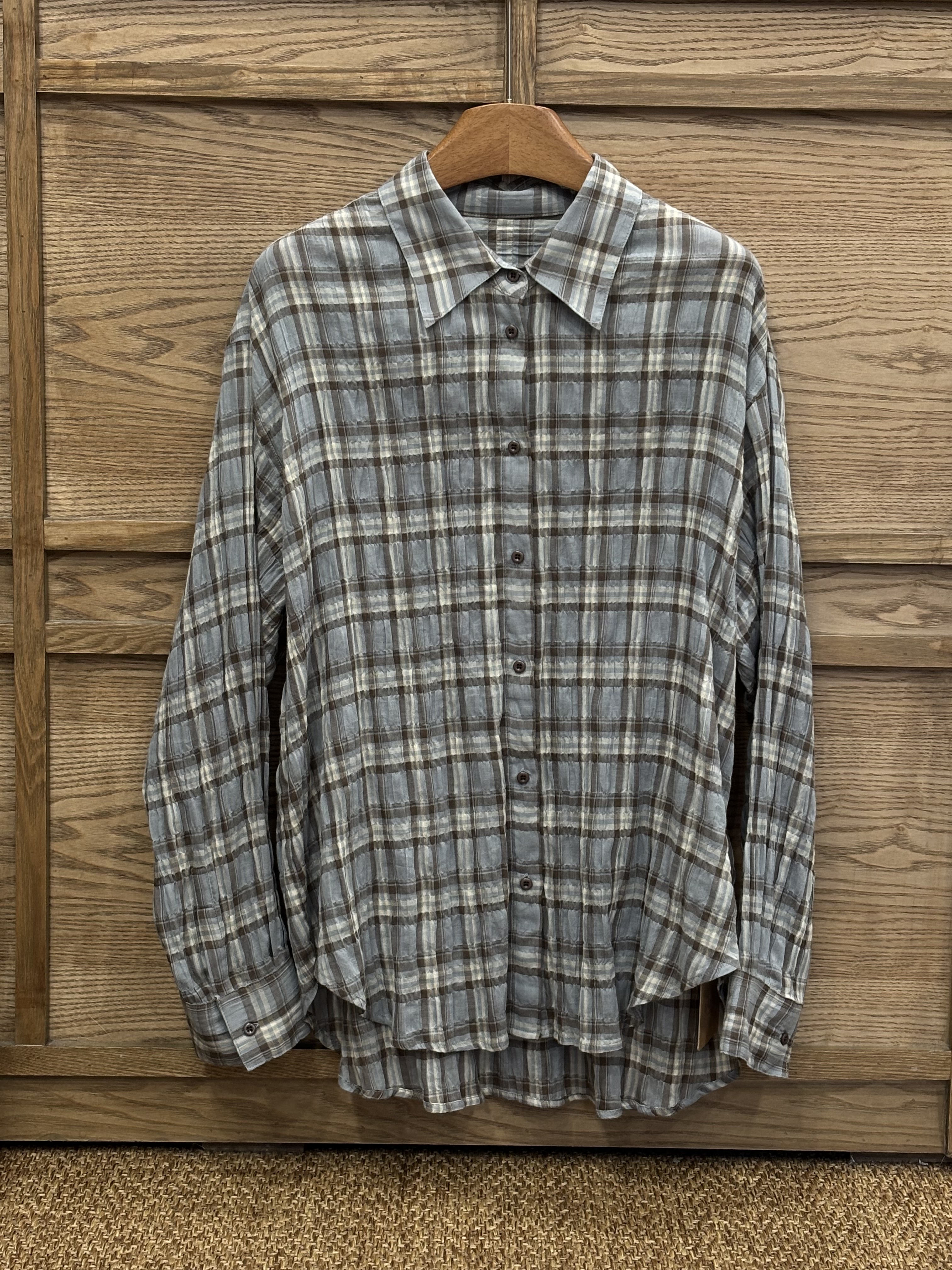 W00136抓皺設計格紋襯衫