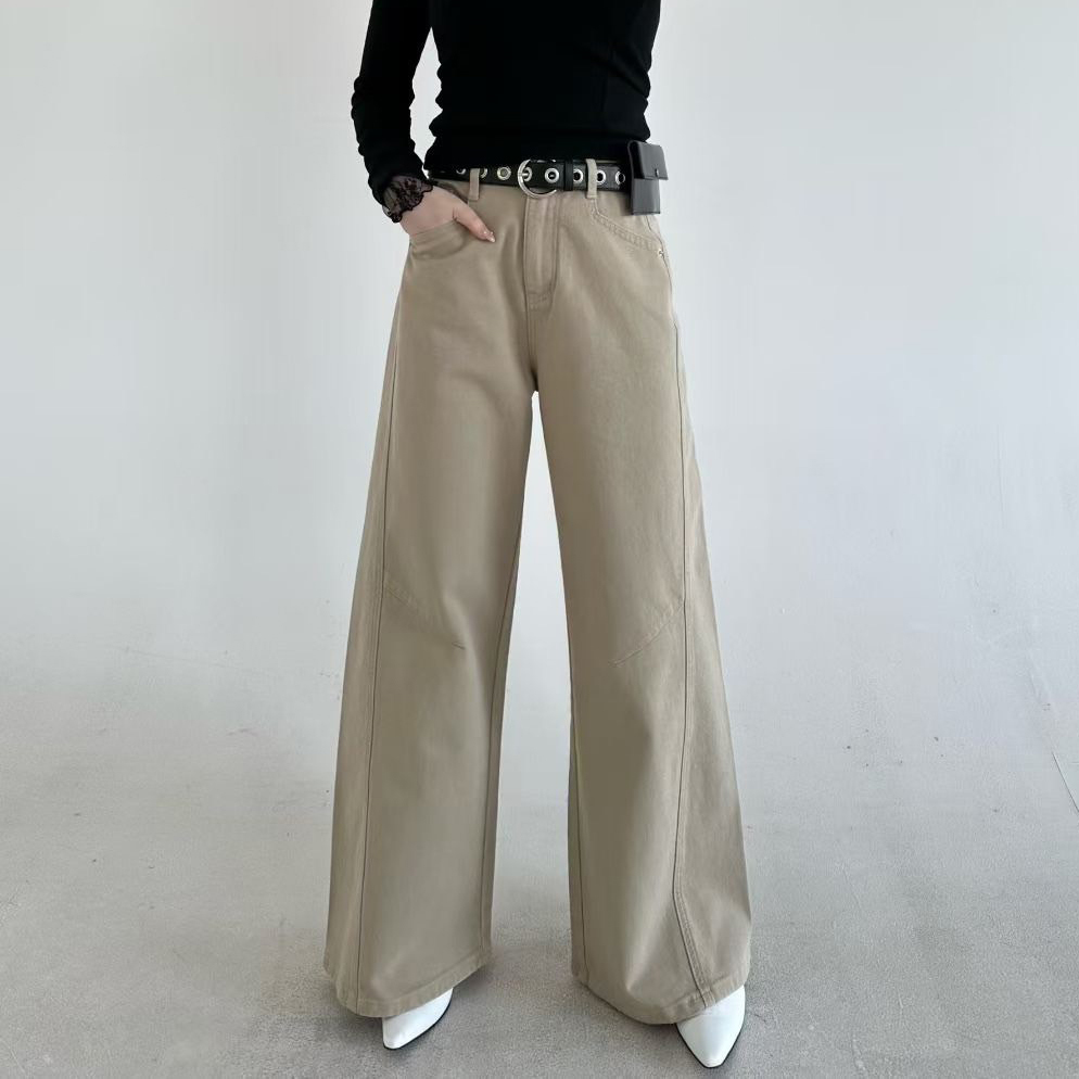 奶茶色系顯瘦3D車線直筒牛仔褲-S-M / 2色