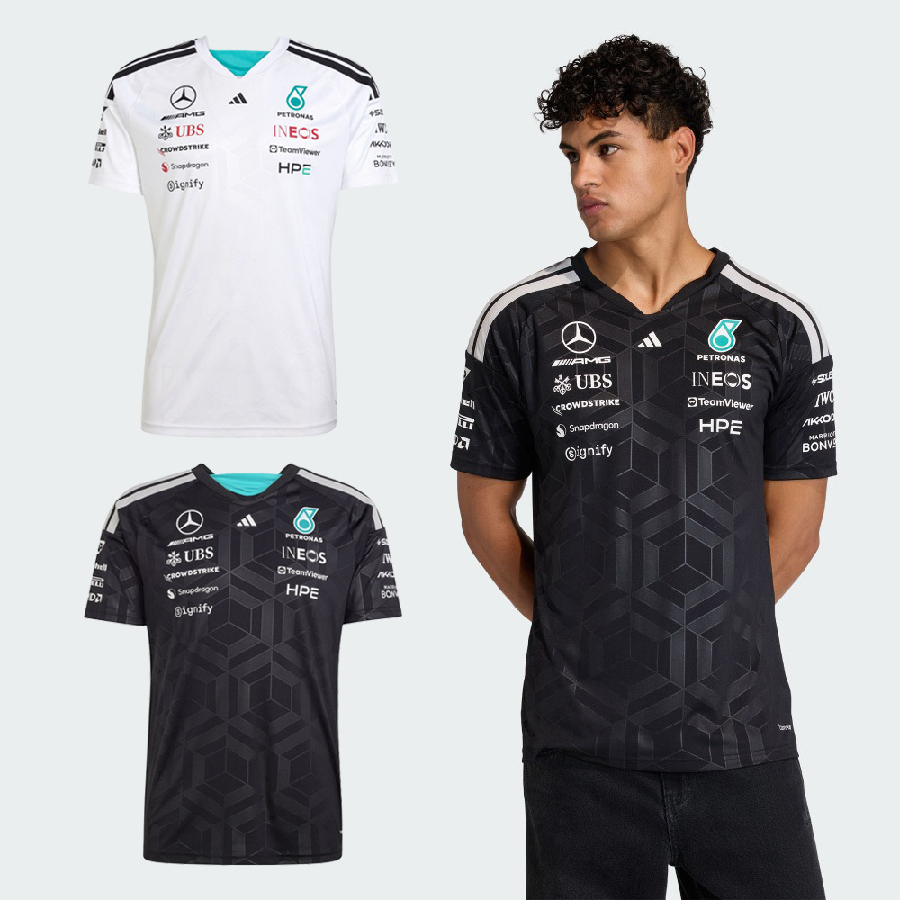 男款 ADIDAS X MERCEDES - AMG PETRONAS F1 黑 白 F1 賓士 賽車 聯名款 吸濕 排汗 賽車服 短T【KF0160/KF0161】ADF1
