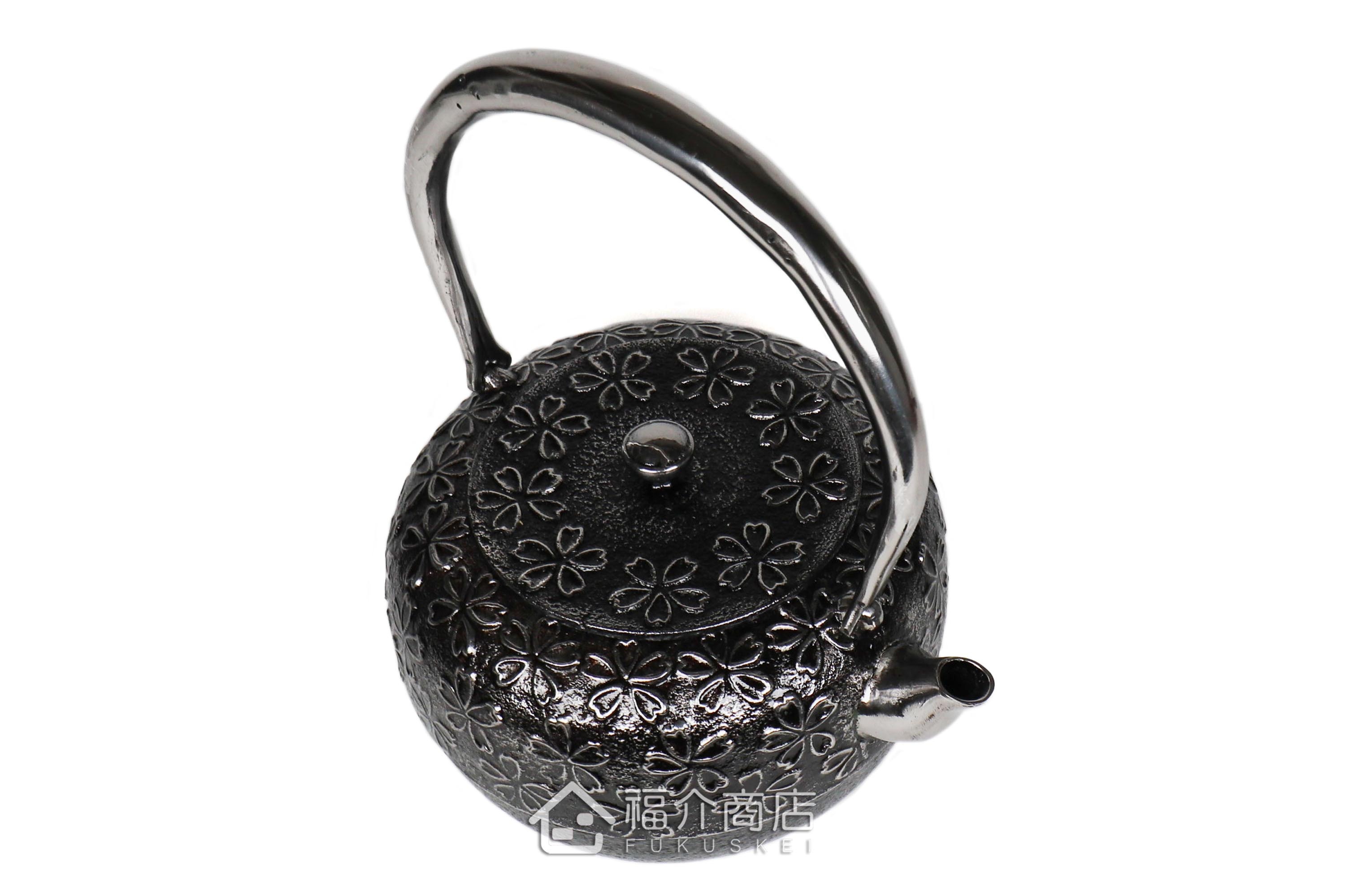 煮水泡茶用的廣口丸型櫻花造型砂鐵壺