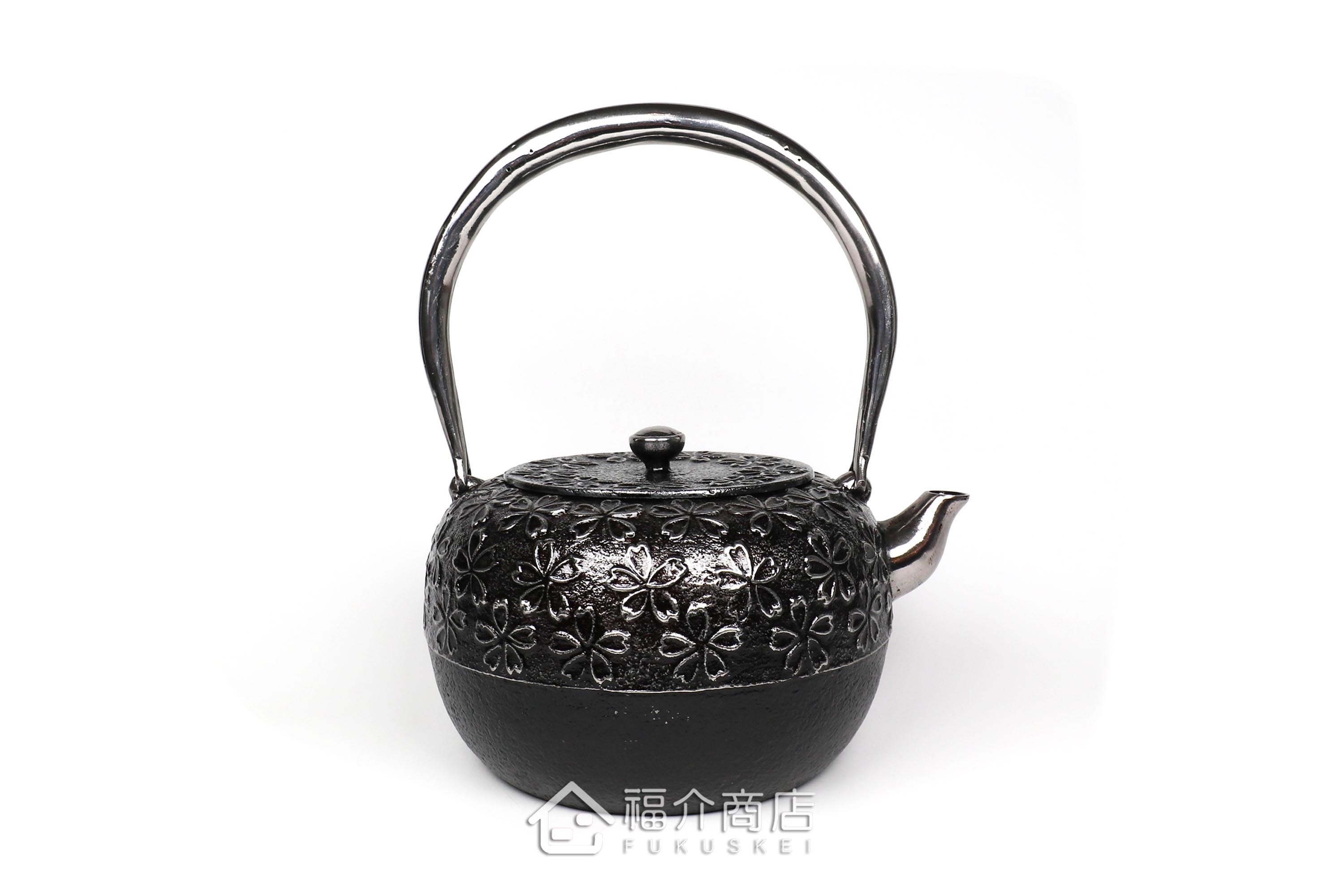 煮水泡茶用的廣口丸型櫻花造型砂鐵壺