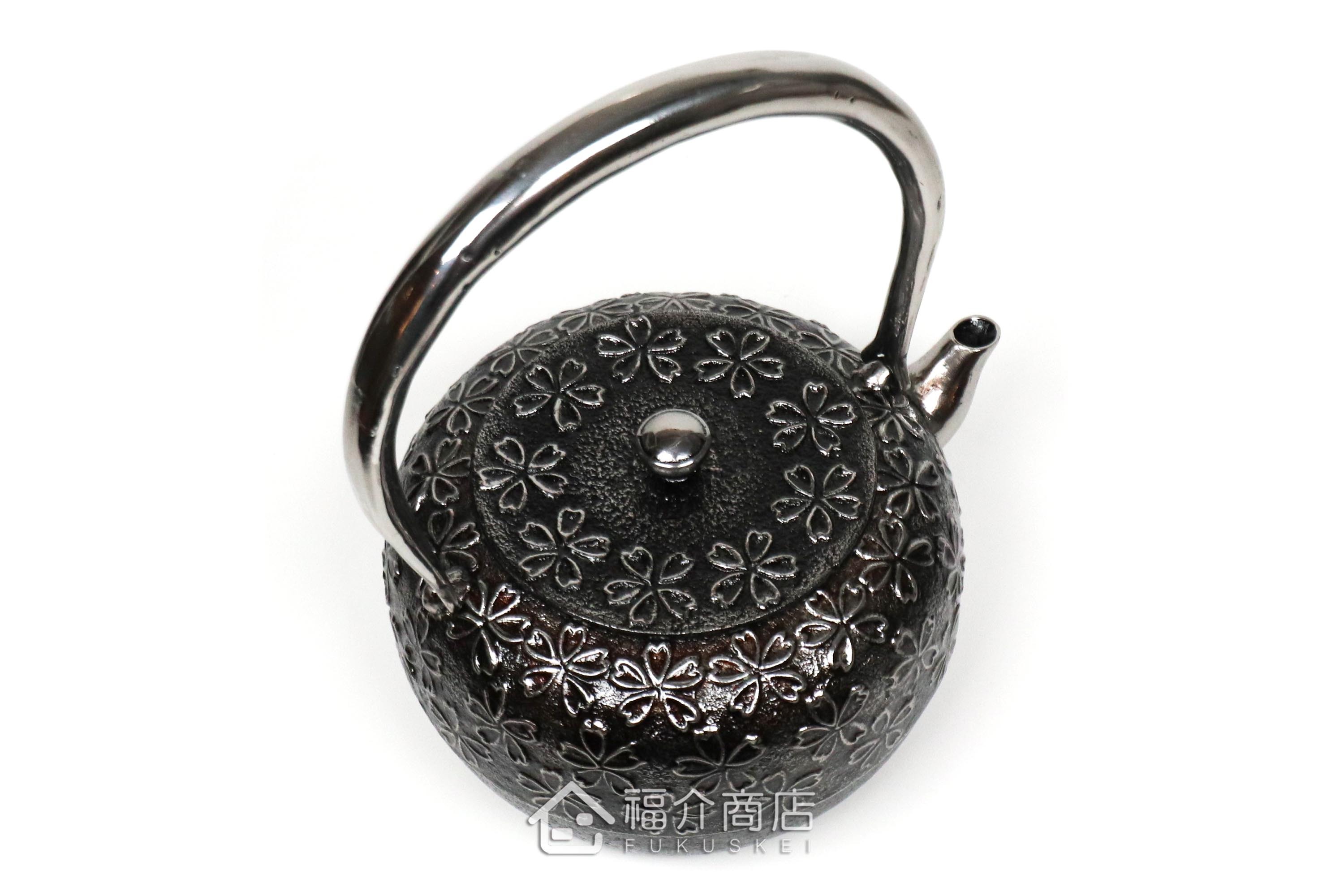 煮水泡茶用的廣口丸型櫻花造型砂鐵壺