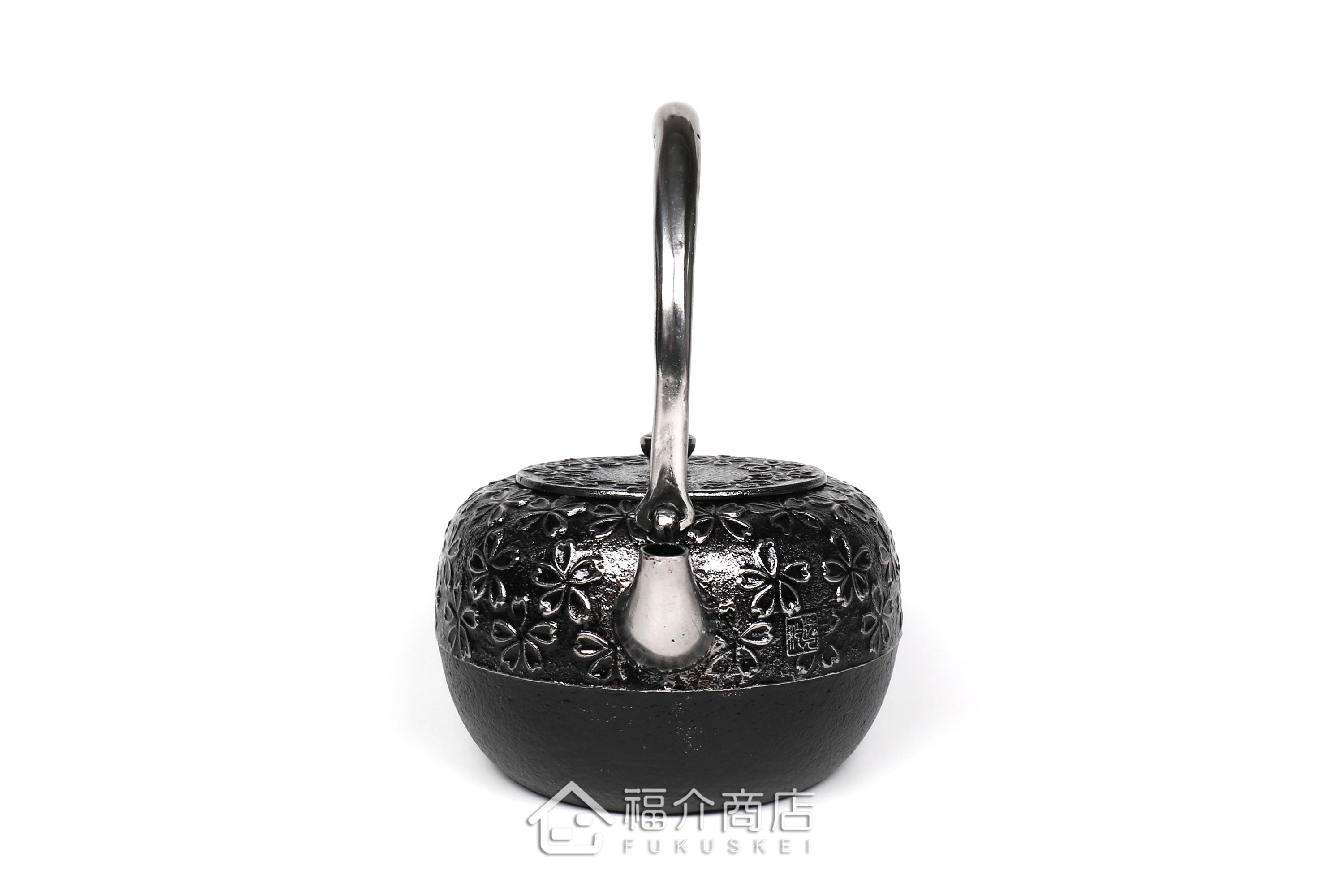 煮水泡茶用的廣口丸型櫻花造型砂鐵壺