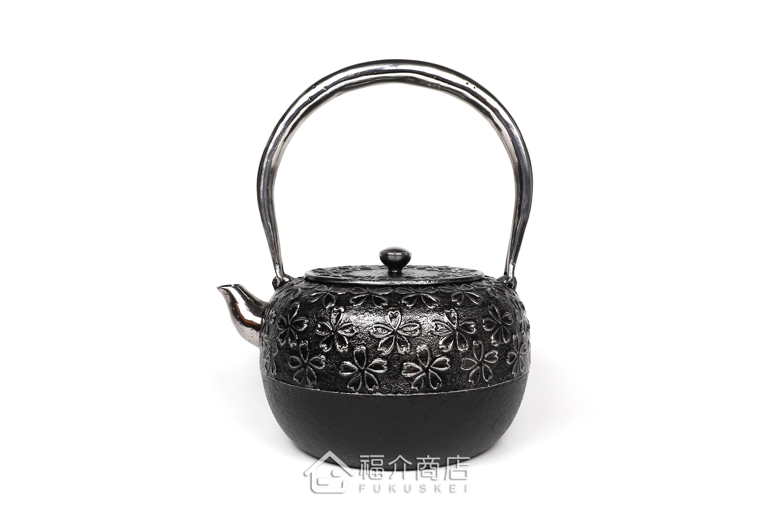 煮水泡茶用的廣口丸型櫻花造型砂鐵壺