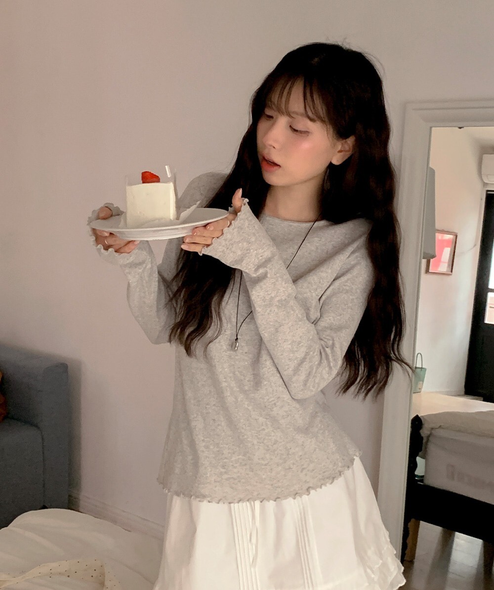 韓國grace muse授權  春日必備織孔荷葉袖邊上衣【made muse】系列