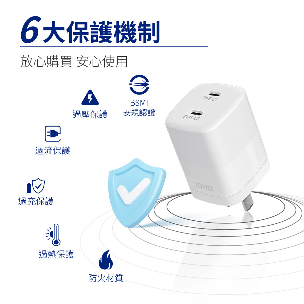 YOMIX,優迷,充電頭.豆腐頭,45W,快充頭,GaN,氮化鎵,快充,PD/QC,iphone充電,iphone,充電