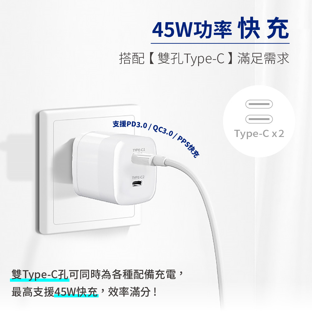 YOMIX,優迷,充電頭.豆腐頭,45W,快充頭,GaN,氮化鎵,快充,PD/QC,iphone充電,iphone,充電