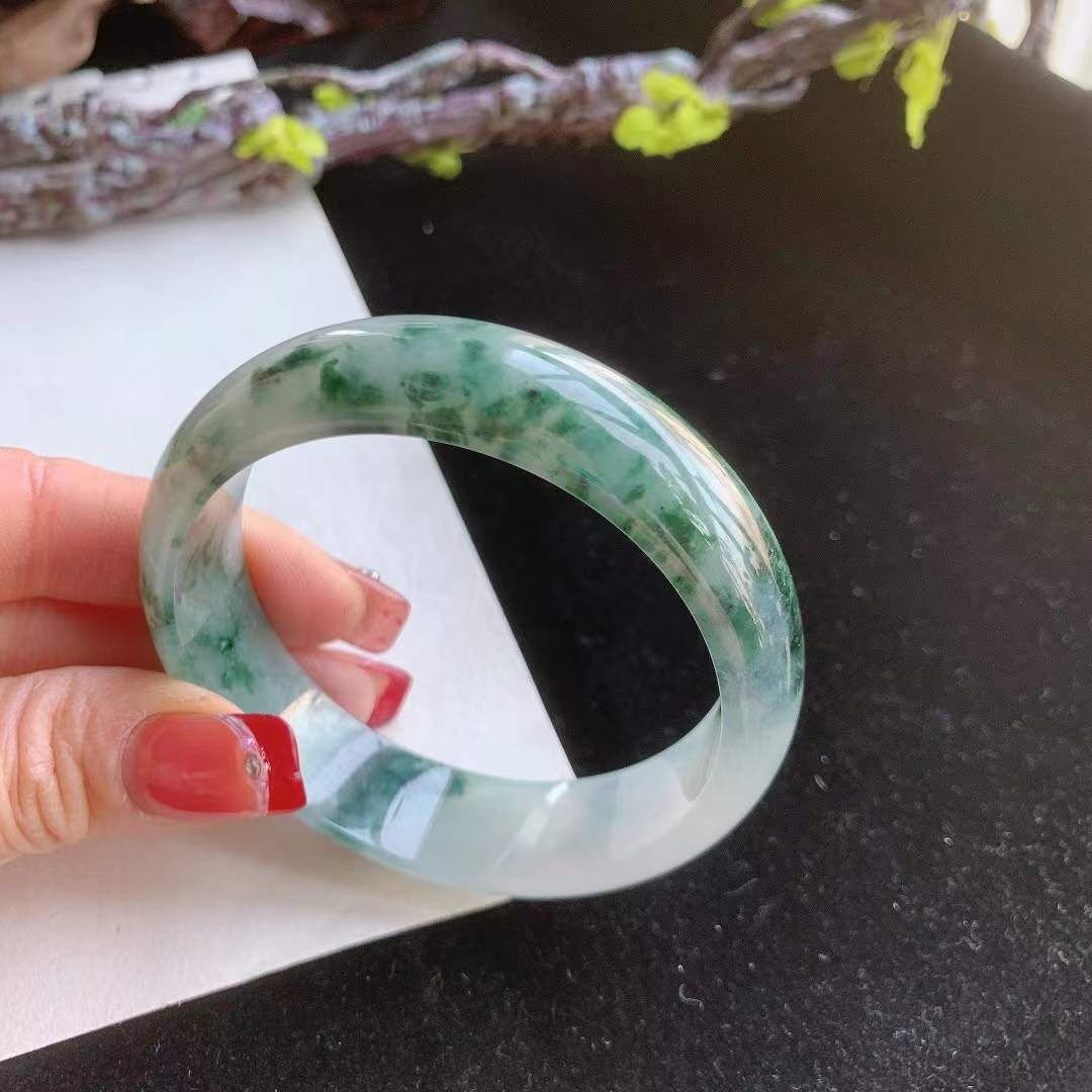 292636 58.5mm翡翠冰糯飄花手鐲 (58-60)