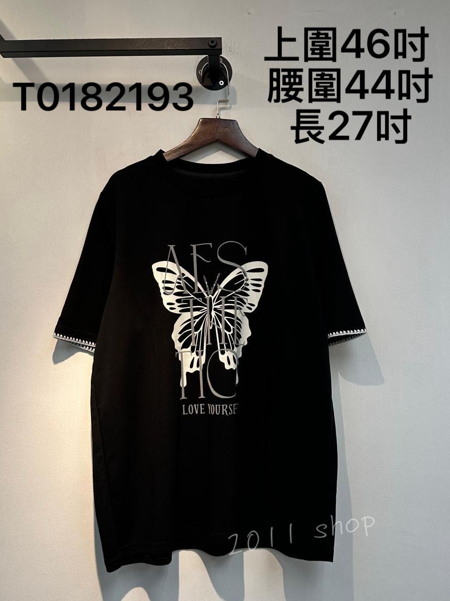 刺繡袖邊蝴蝶字母TOP  上圍46吋  腰圍44吋 長27吋  T0182193