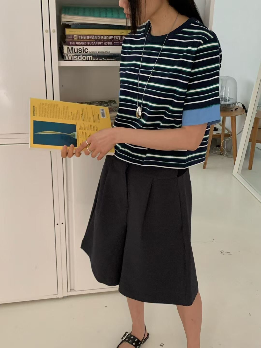 慵懶感雙配色橫條紋圓領短袖上衣 / 2色