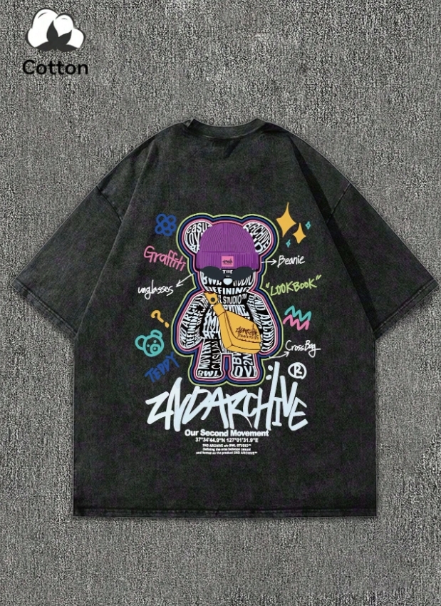 KADMAX大尺碼-大碼水洗潮流熊短袖TEE〈KSMS2769〉