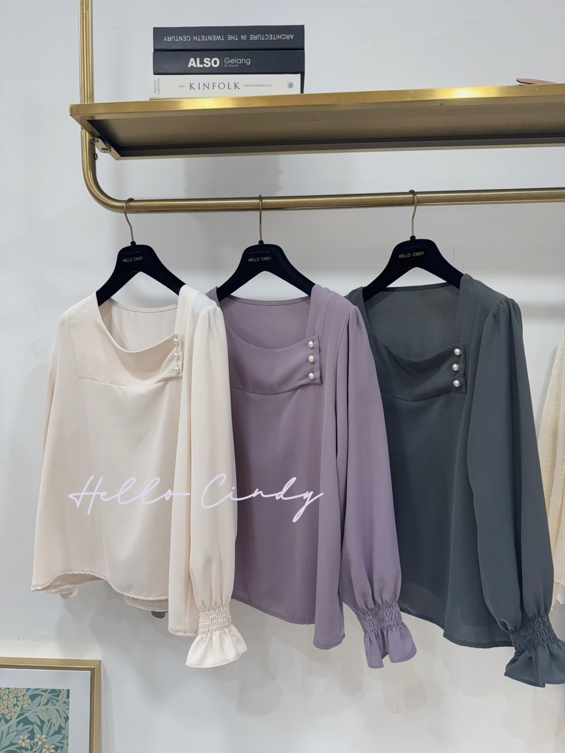 超顯瘦珍珠扣方領雪紡上衣