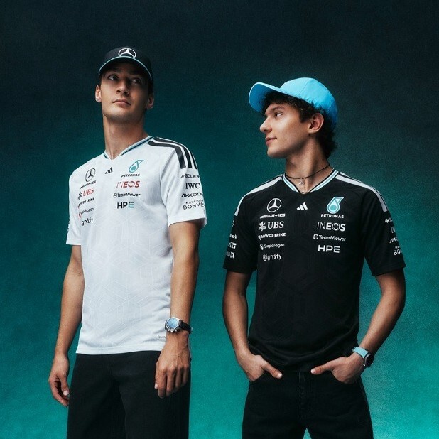 男款 ADIDAS X MERCEDES - AMG PETRONAS F1 白 黑 喬治·羅素 小KIMI F1 賓士 賽車 聯名款 賽車服 短T【KE5324/KE5325】ADF1