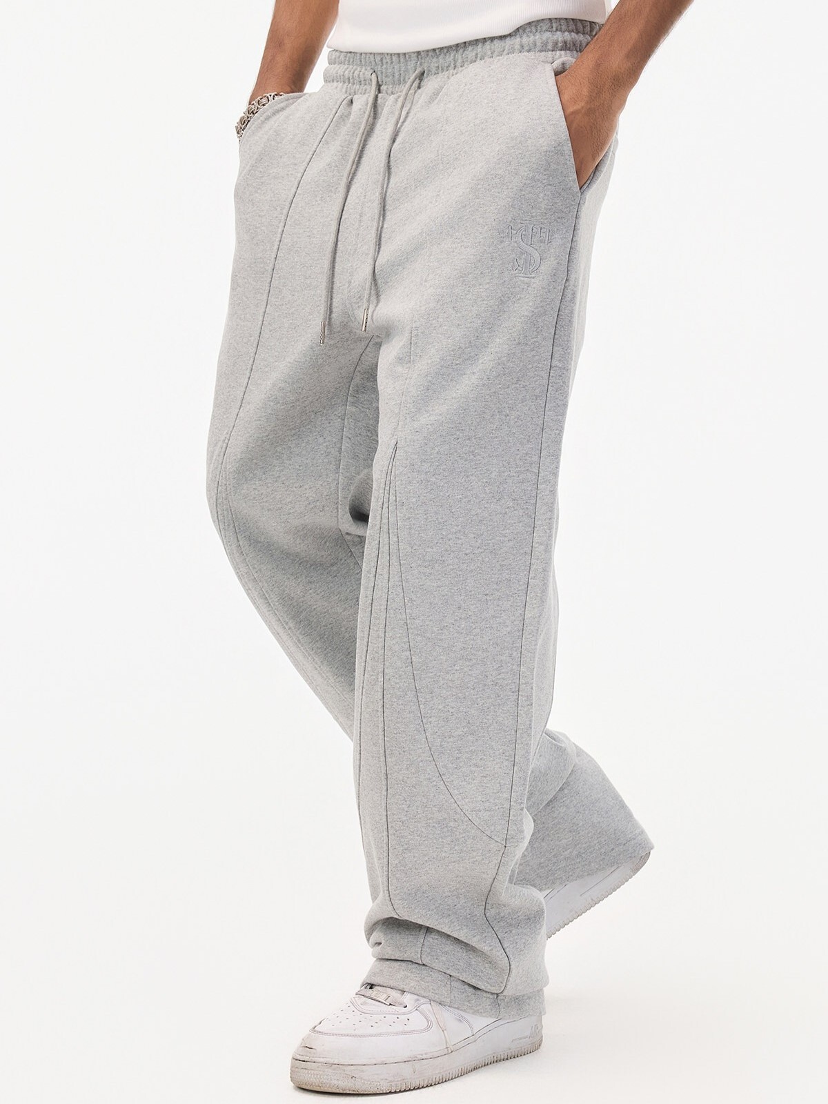 STK SmallTownKid 拼接多縫線 直筒休閒棉褲