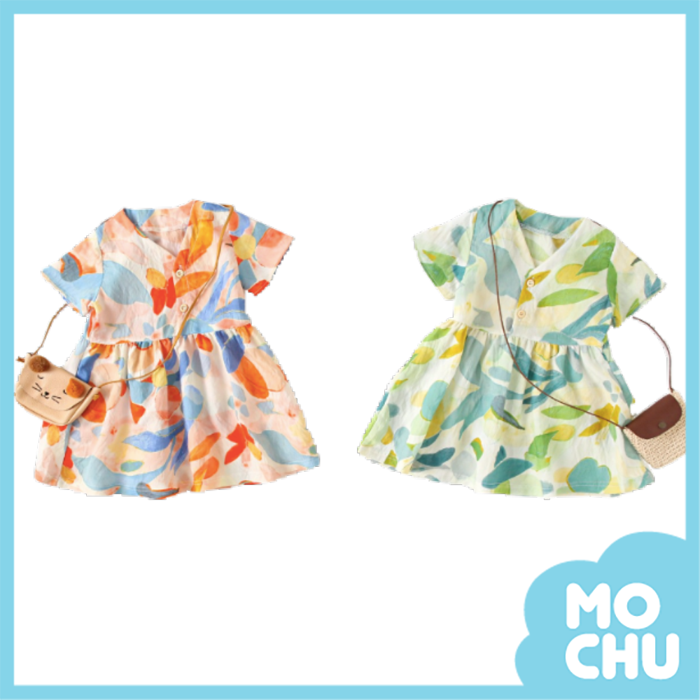 淡彩花草短袖連身裙(二色)