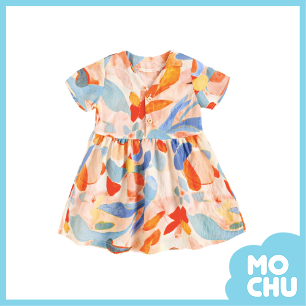 淡彩花草短袖連身裙(二色)