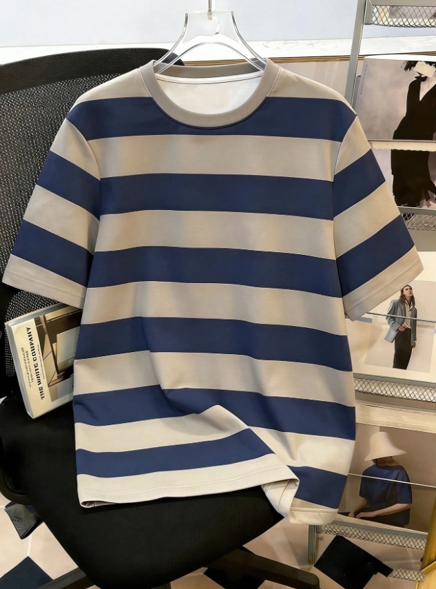 KADMAX大尺碼-大碼休閒條條紋短袖TEE〈KSMS2770〉