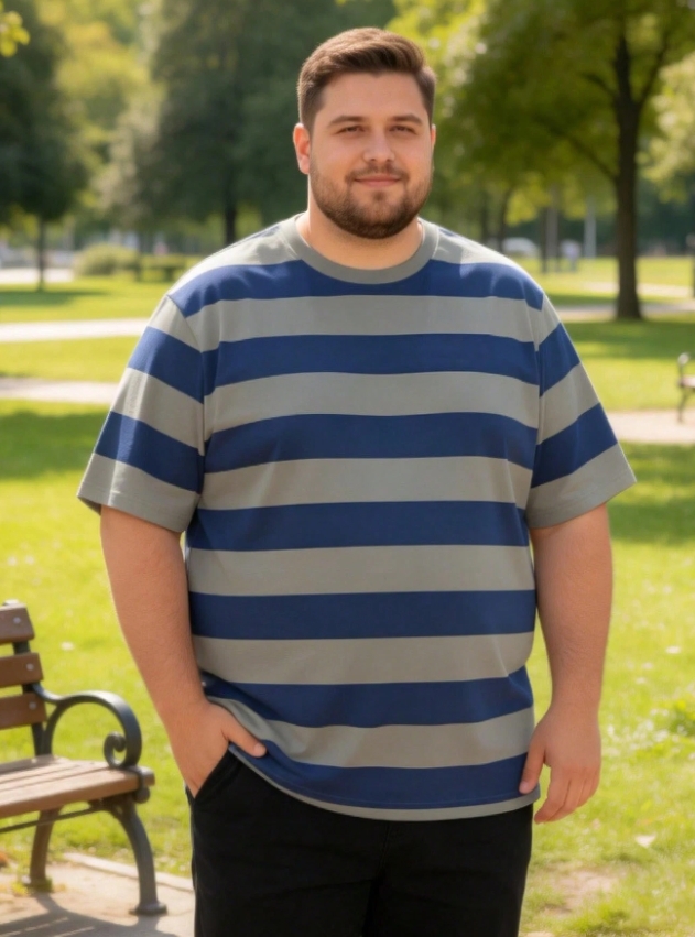 KADMAX大尺碼-大碼休閒條條紋短袖TEE〈KSMS2770〉