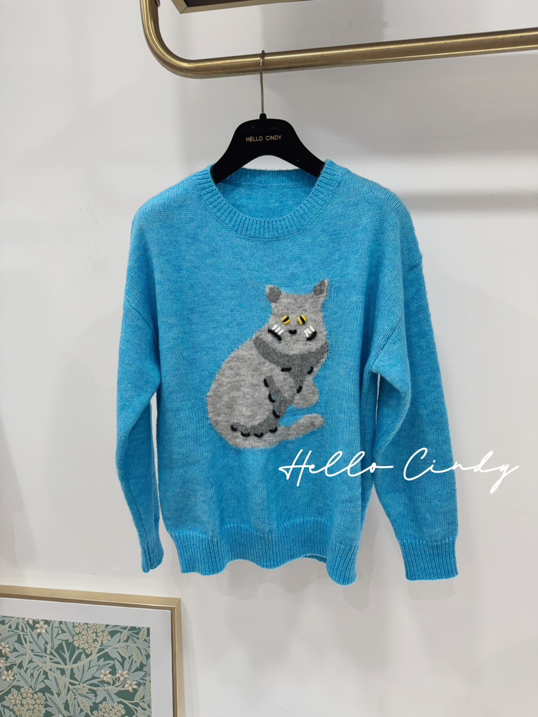 超美的藍色貓咪針織毛衣