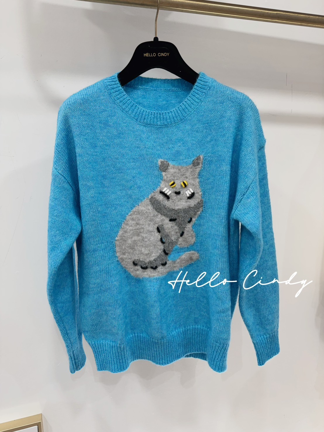 超美的藍色貓咪針織毛衣