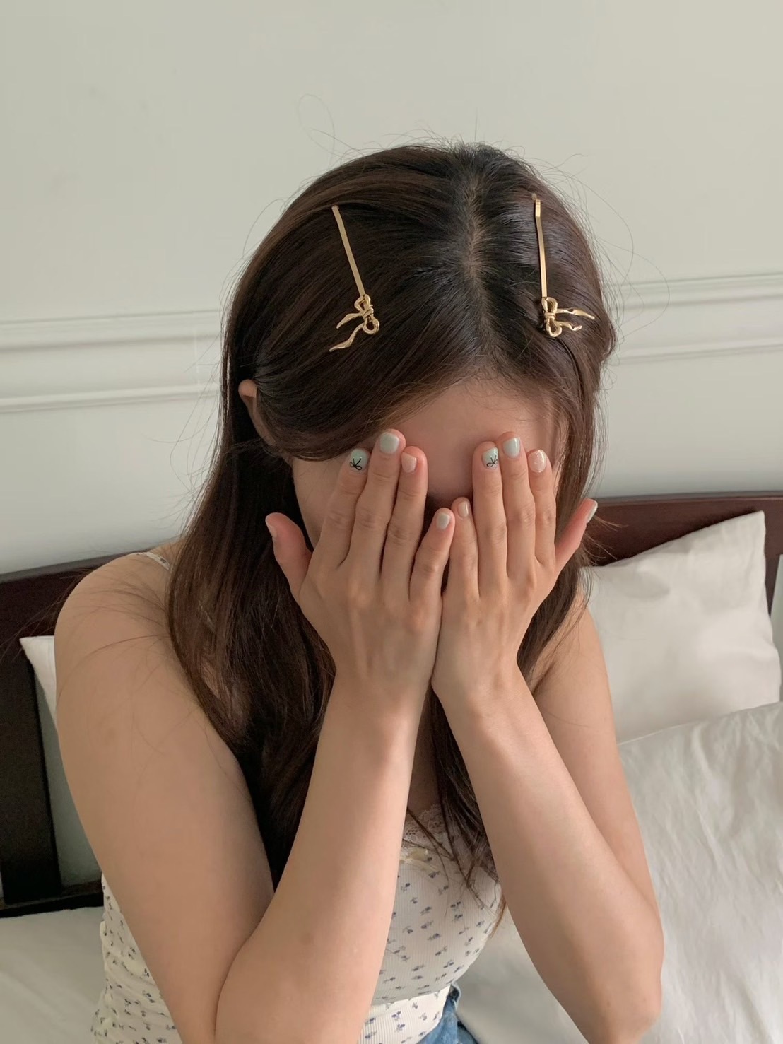 垂墜緞帶蝴蝶結造型一字髮夾SET / 2色