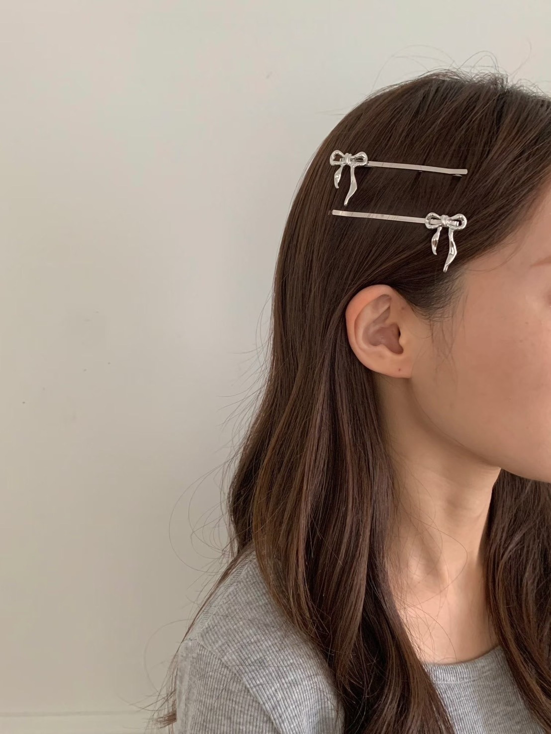 垂墜緞帶蝴蝶結造型一字髮夾SET / 2色