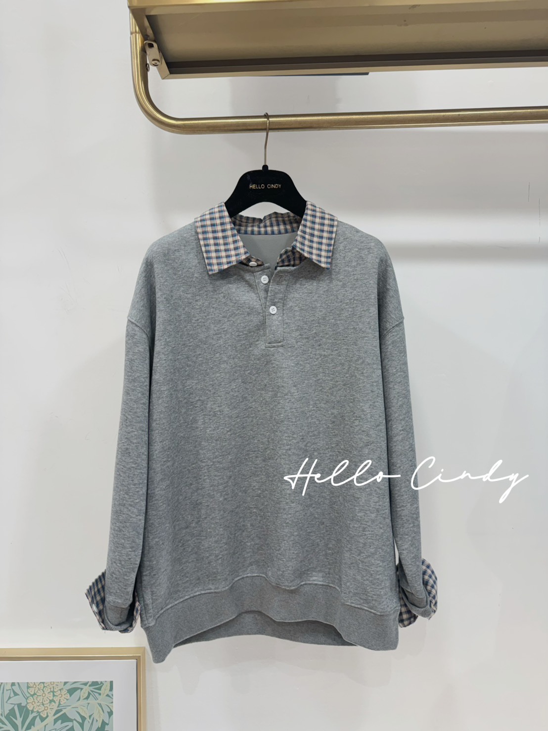 肉肉女孩必買的超顯瘦假兩件格紋太空棉T