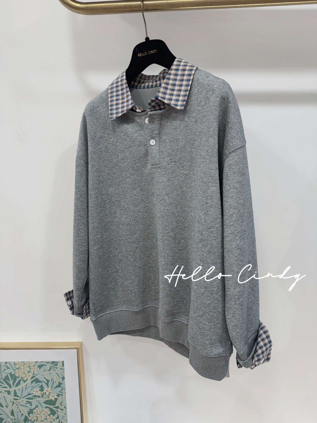 肉肉女孩必買的超顯瘦假兩件格紋太空棉T