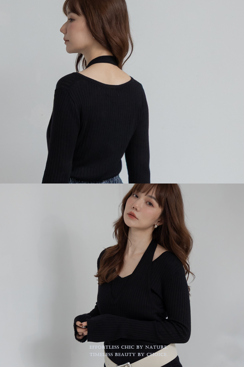 細針織掛脖層次上衣