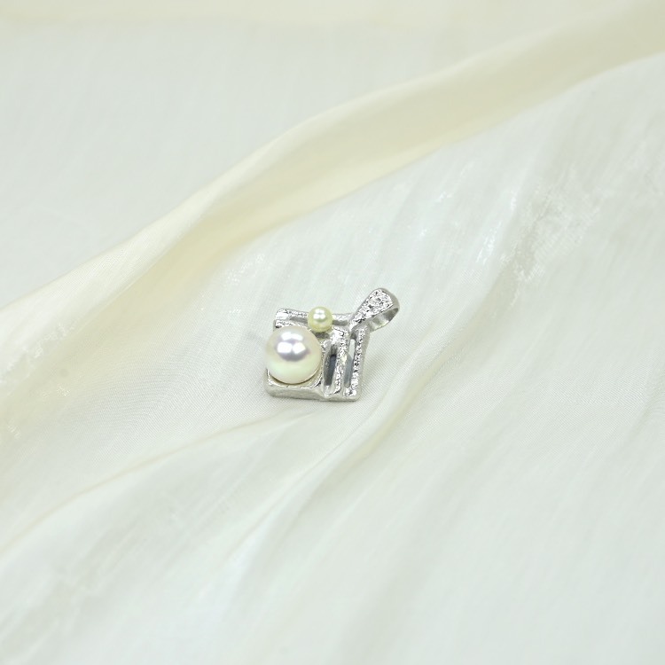 日本Akoya珍珠純銀手工製作菱形吊墜