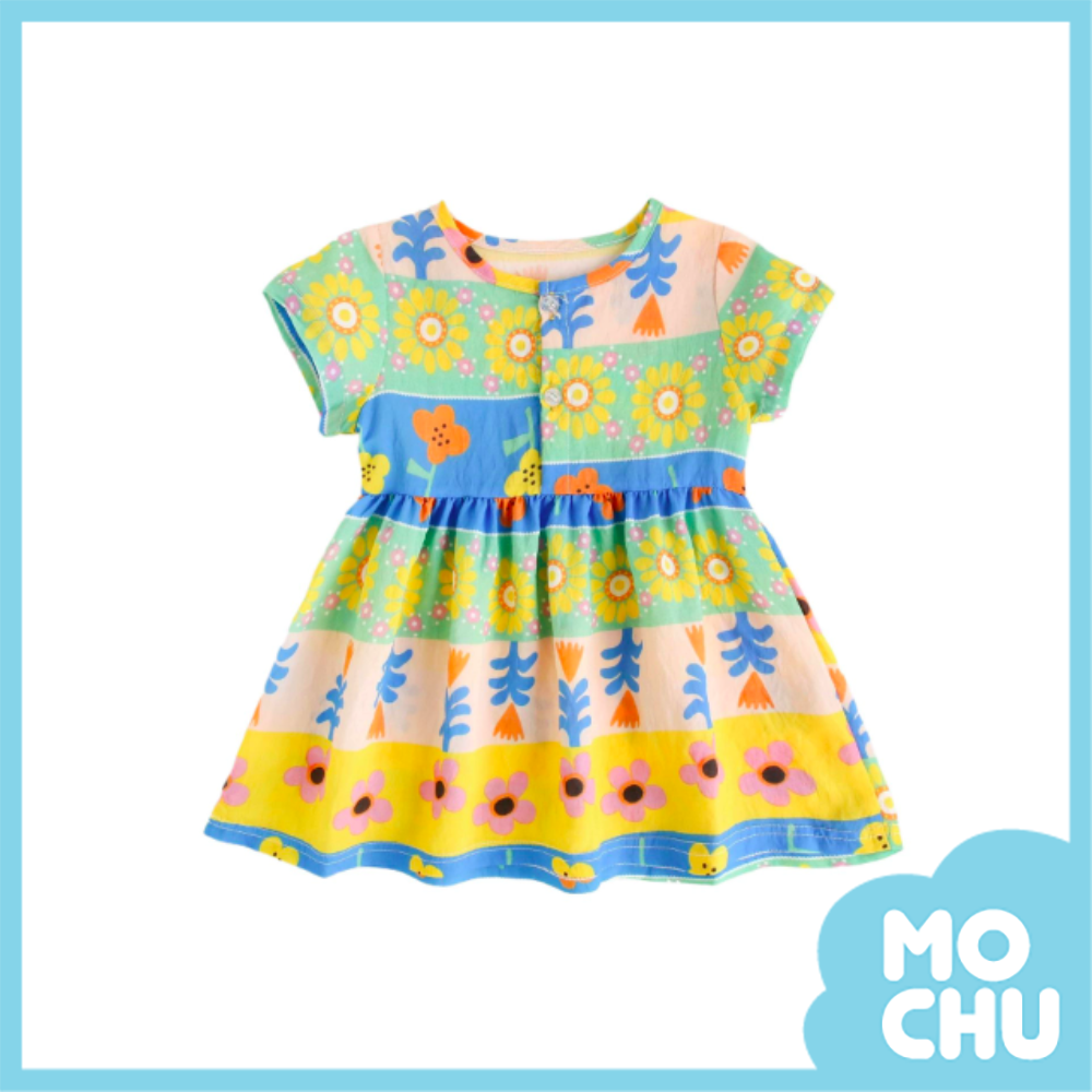 波希米亞大花短袖連身裙