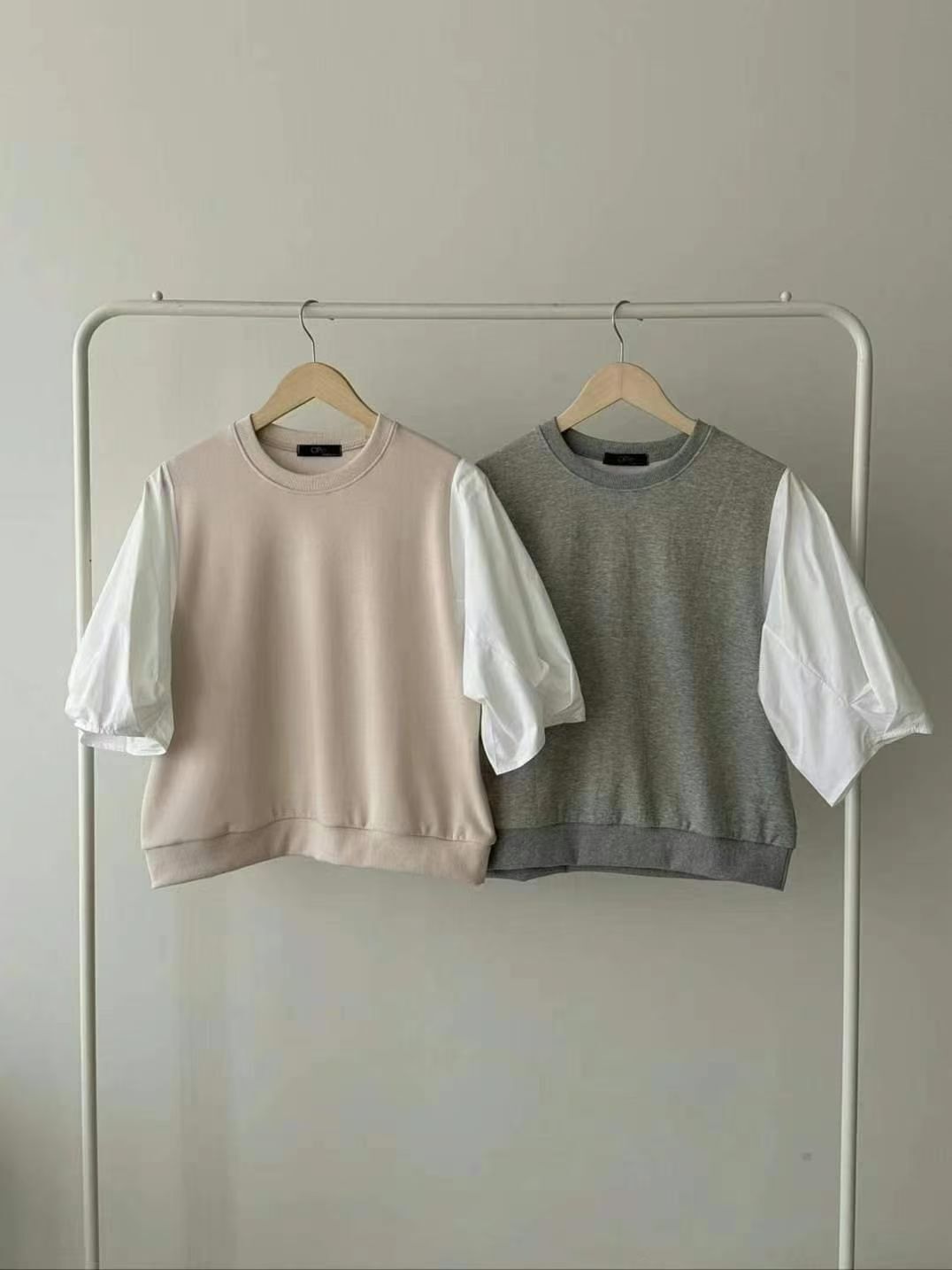 小泡袖假2件上衣(15074)