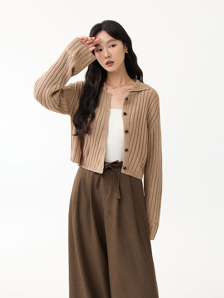 OH!HER 斜釦設計翻領針織上衣