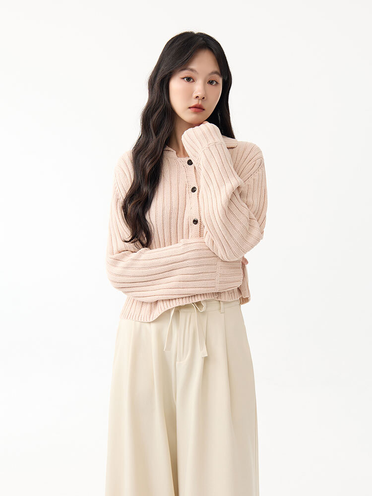 OH!HER 斜釦設計翻領針織上衣