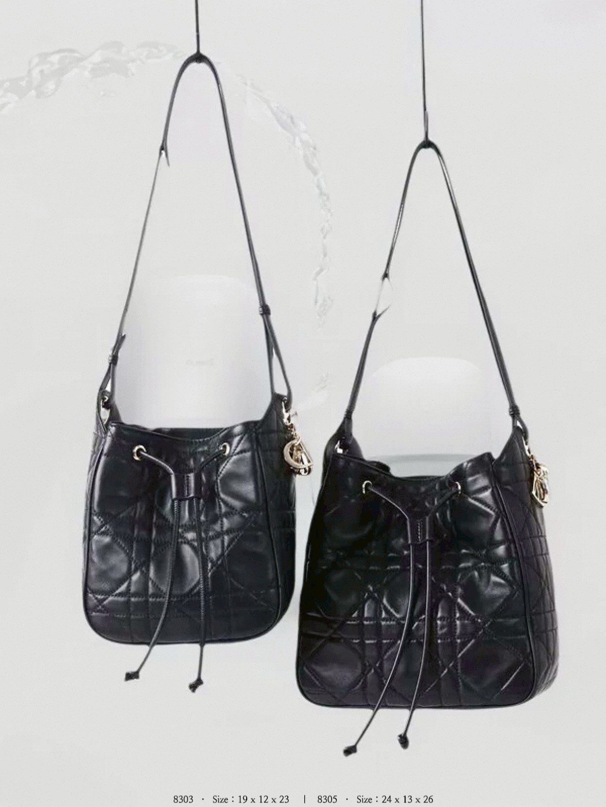 韓國真皮藤格紋單肩水桶包